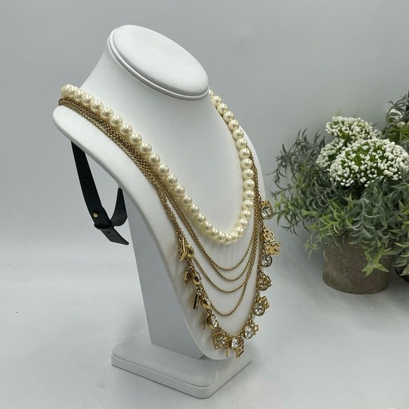 Ann Taylor Faux Pearl Rhinestone Six-Strand Statement Runway Necklace $90 MSRP - Picture 6 of 11